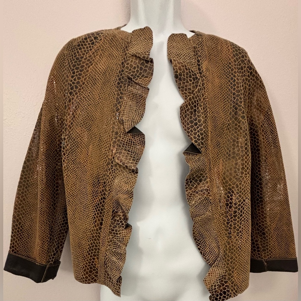 BRANDON THOMAS Genuine Leather Brown & Black Snakeskin Pattern Jacket Size S